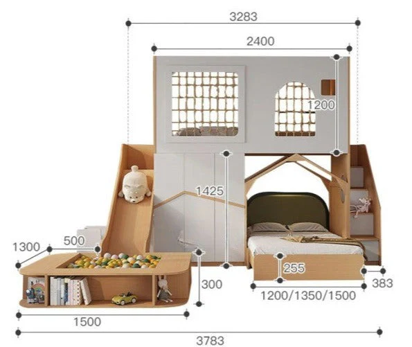 Playtime Loft Dual-Level Wooden Playground Slide Bed Set - Image 3