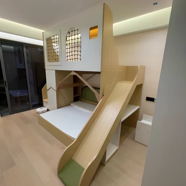 Playtime Loft Dual-Level Wooden Playground Slide Bed Set - Image 4