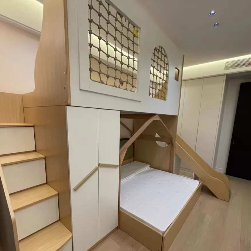 Playtime Loft Dual-Level Wooden Playground Slide Bed Set - Image 5