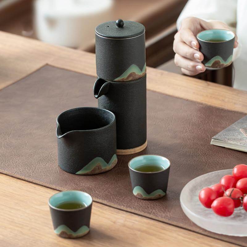 Portable Travel Ceramic Mountain Teapot With 3 Cups - Image 11