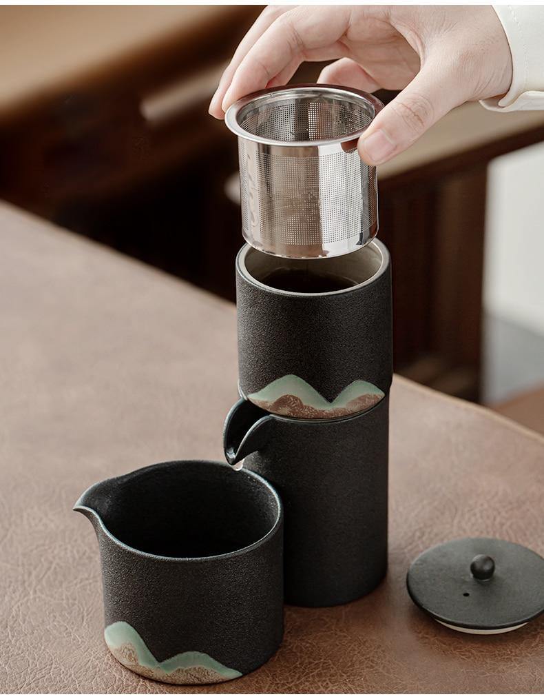 Portable Travel Ceramic Mountain Teapot With 3 Cups - Image 13