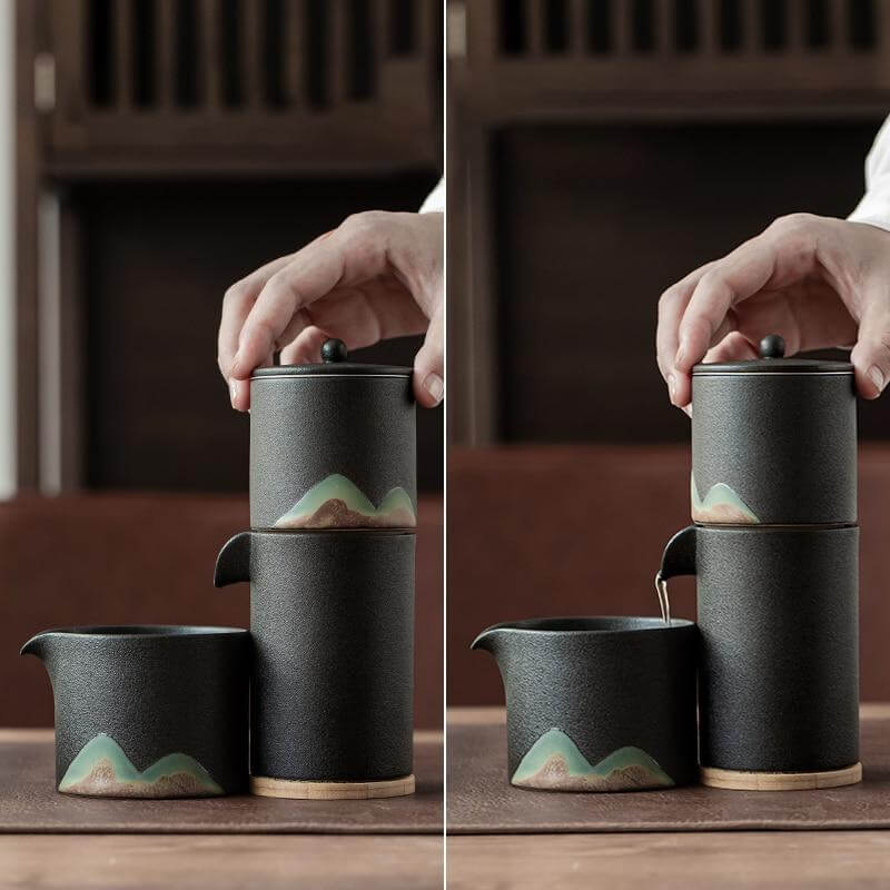 Portable Travel Ceramic Mountain Teapot With 3 Cups - Image 14