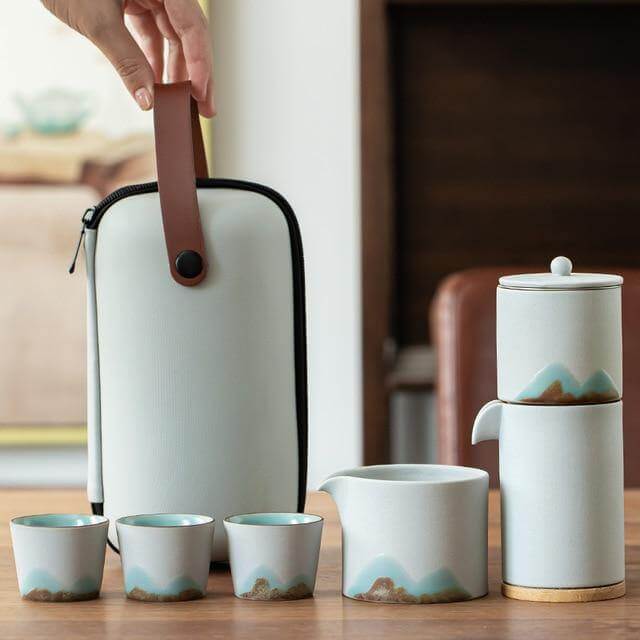 Portable Travel Ceramic Mountain Teapot With 3 Cups - Image 15