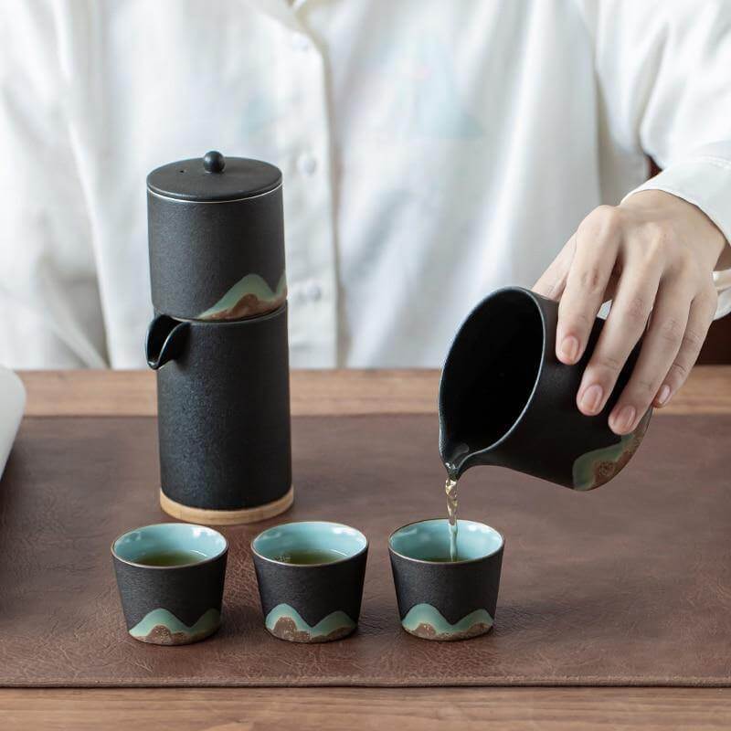 Portable Travel Ceramic Mountain Teapot With 3 Cups - Image 3