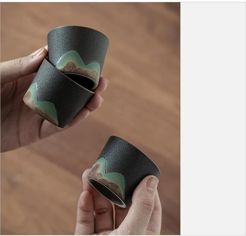 Portable Travel Ceramic Mountain Teapot With 3 Cups - Image 7