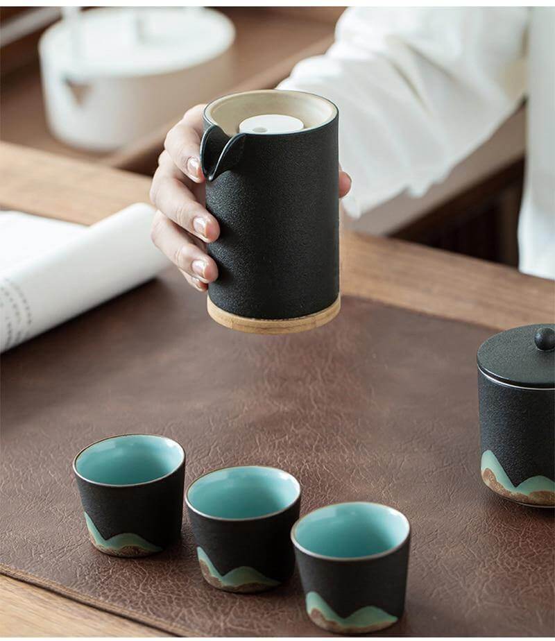 Portable Travel Ceramic Mountain Teapot With 3 Cups - Image 8