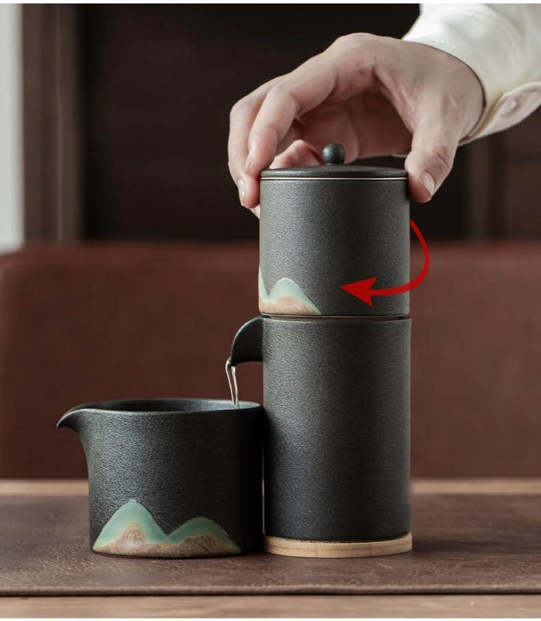 Portable Travel Ceramic Mountain Teapot With 3 Cups - Image 9