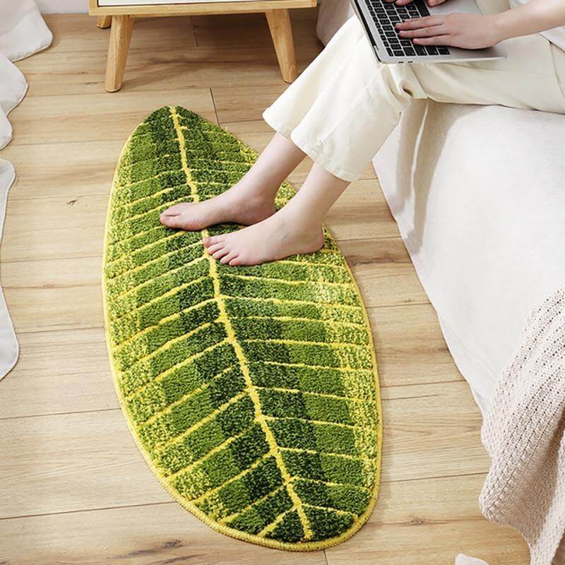 Pure Green Leaf Shape Home Rug - Image 3