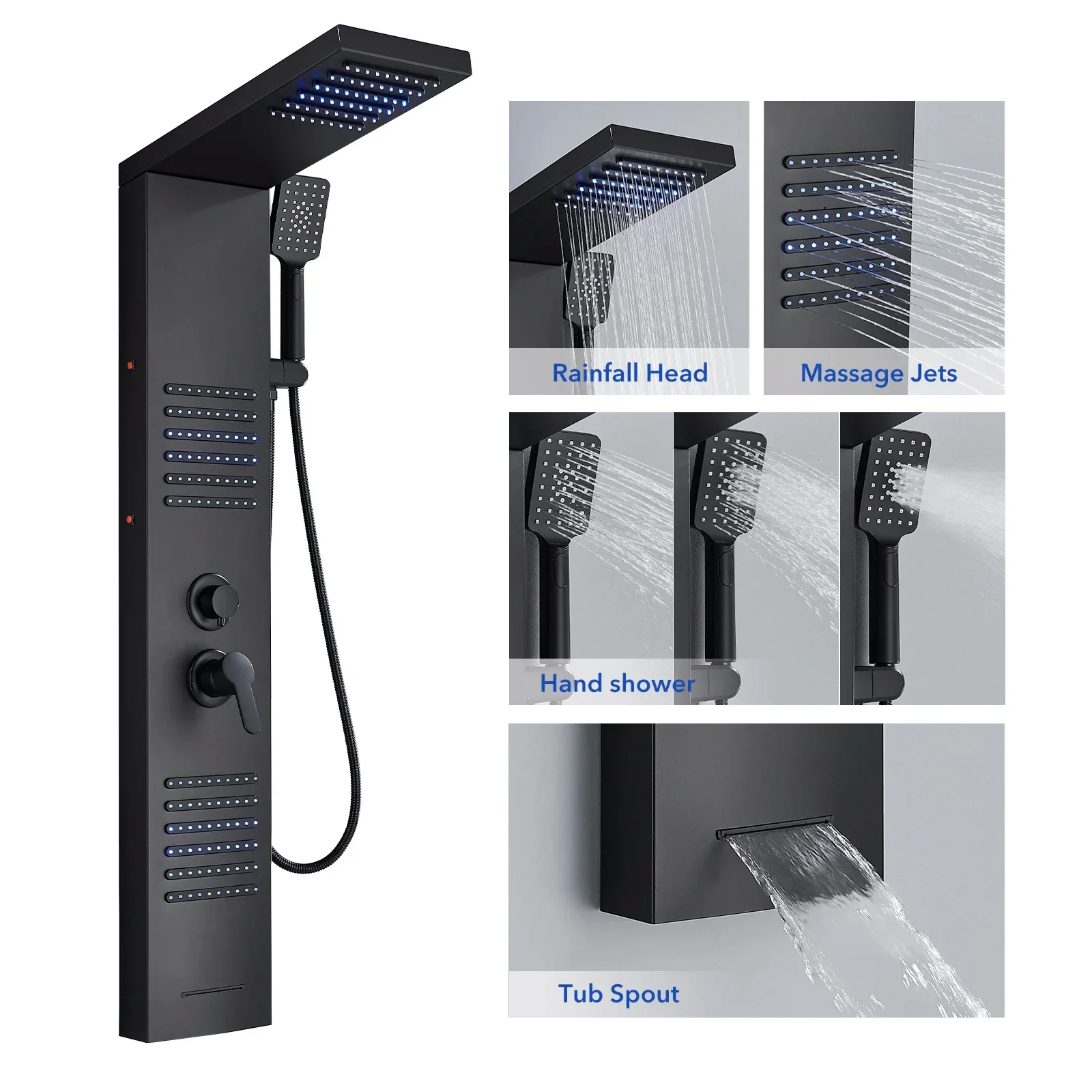 Rainfall Multi-Jet Panel Adjustable Pressure Shower Set - Image 4