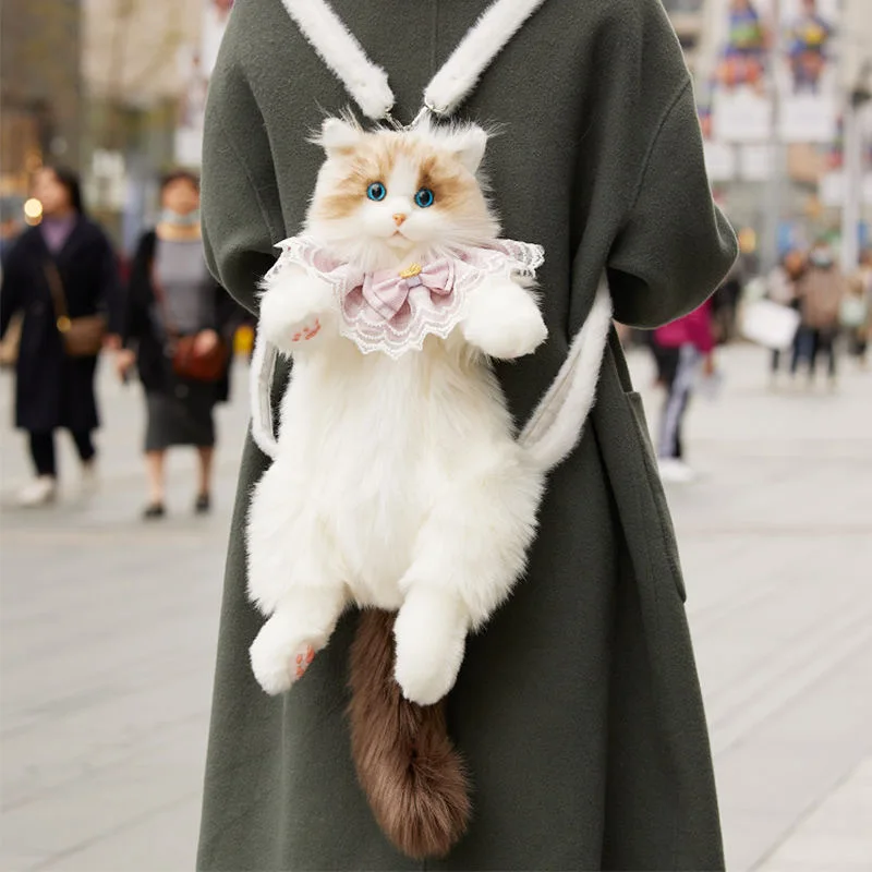 Realistic Cute Plush Cat Backpack