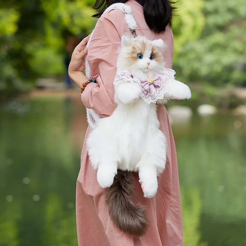 Realistic Cute Plush Cat Backpack - Image 4