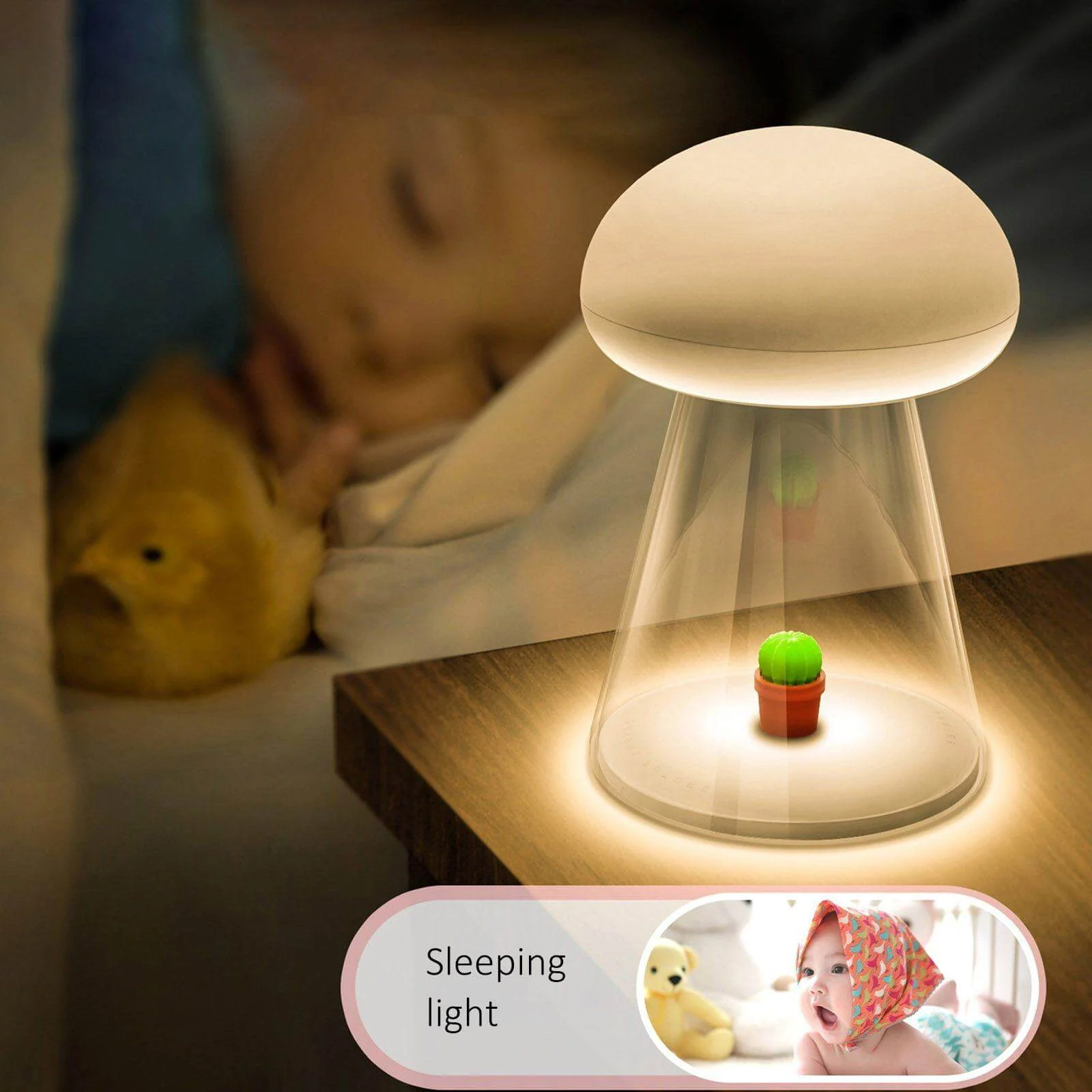 Rechargeable White Cactus USB Mushroom Night Lamp - Image 3