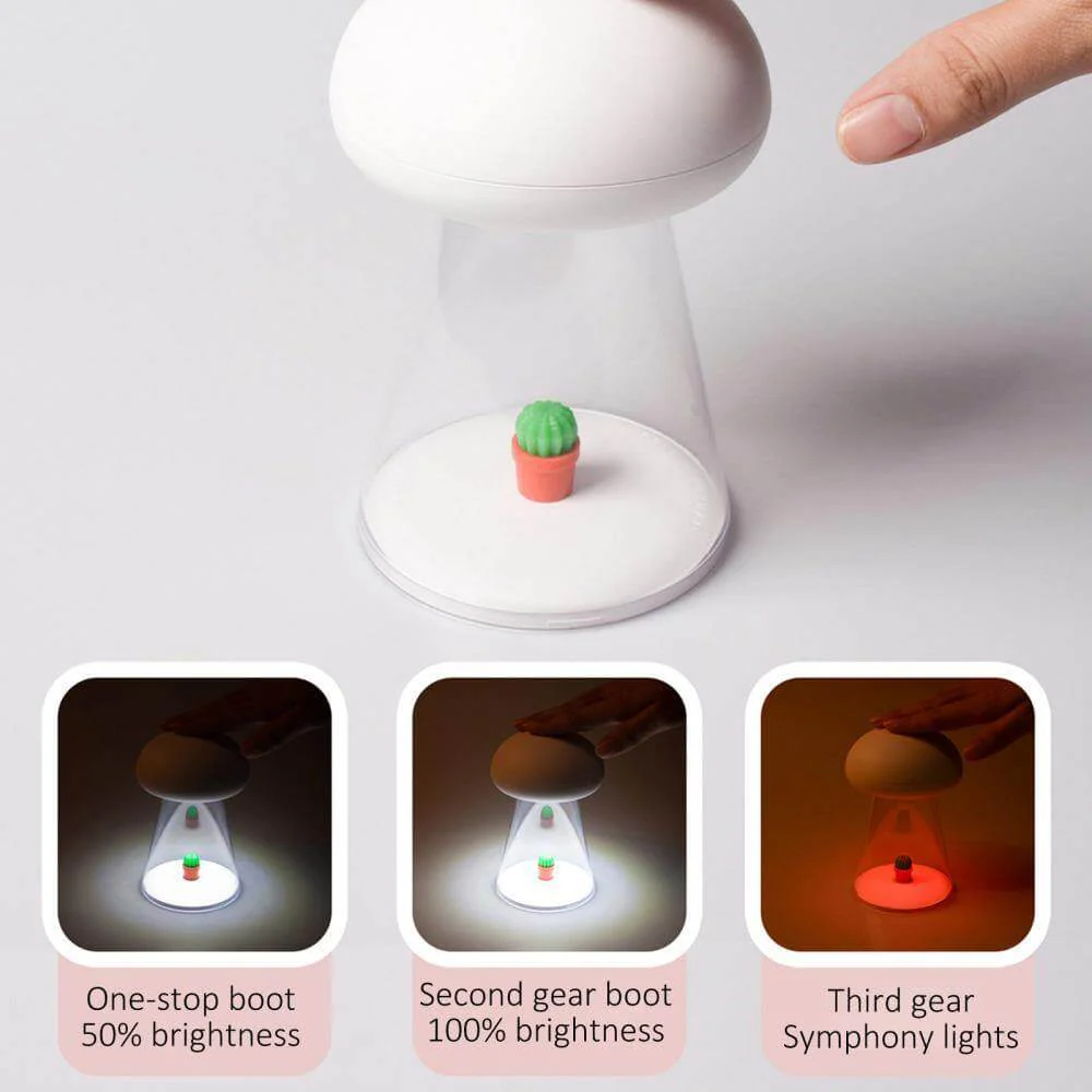 Rechargeable White Cactus USB Mushroom Night Lamp - Image 4