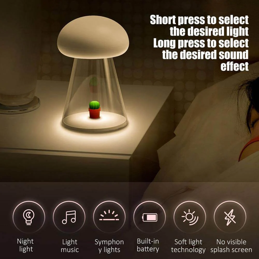 Rechargeable White Cactus USB Mushroom Night Lamp - Image 6