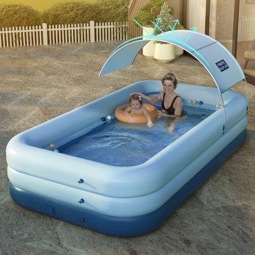 Rectangle Swimming Pool Self Inflatable with Sunshade - Image 4