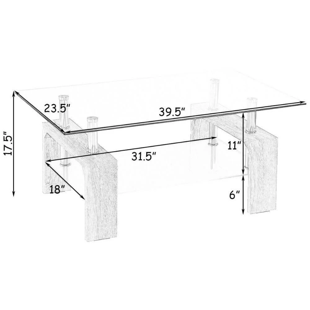 Rectangular Tempered Glass Coffee Table with Storage - Image 7