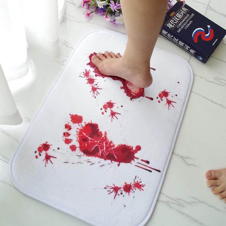 Red Footprint Microfiber Memory Foam Bath Mat - Image 2