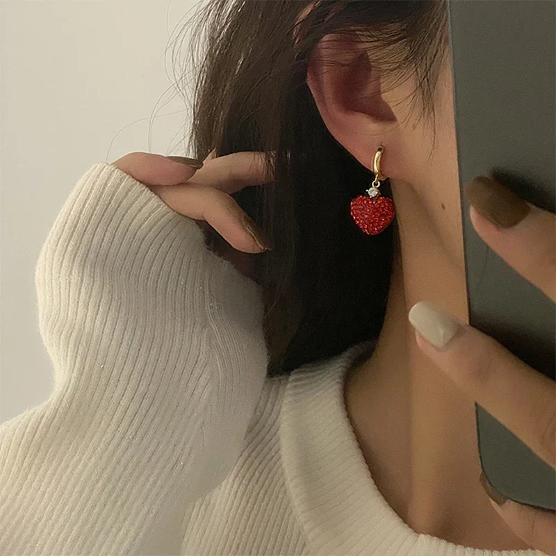 Red Romance European Style Heart Earrings - Image 2