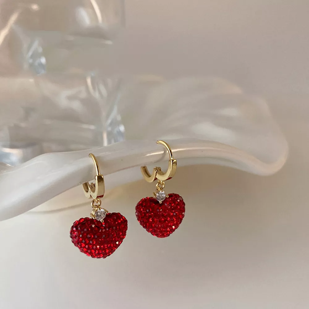 Red Romance European Style Heart Earrings - Image 8