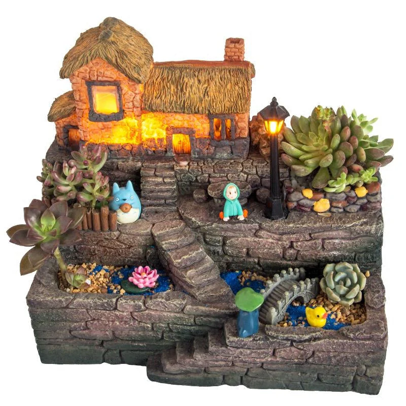 Resin Creative Landscape Cozy House Plants Vase - Image 2
