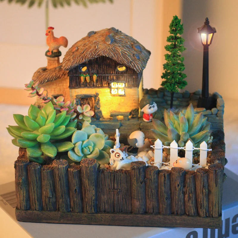 Resin Creative Landscape Cozy House Plants Vase - Image 4