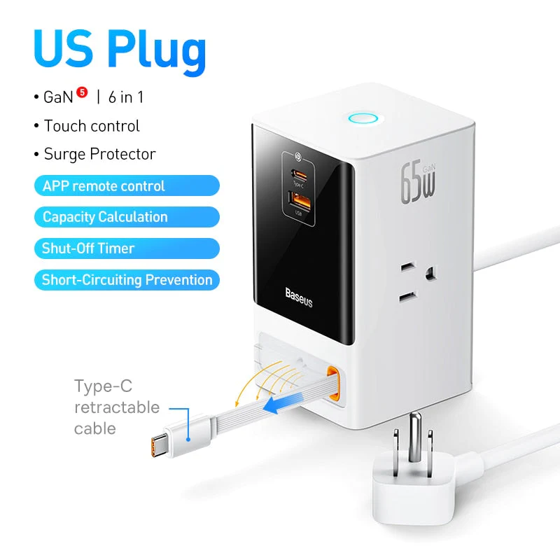 Retractable Cable Fast Charging Digital Power Strip - Image 6