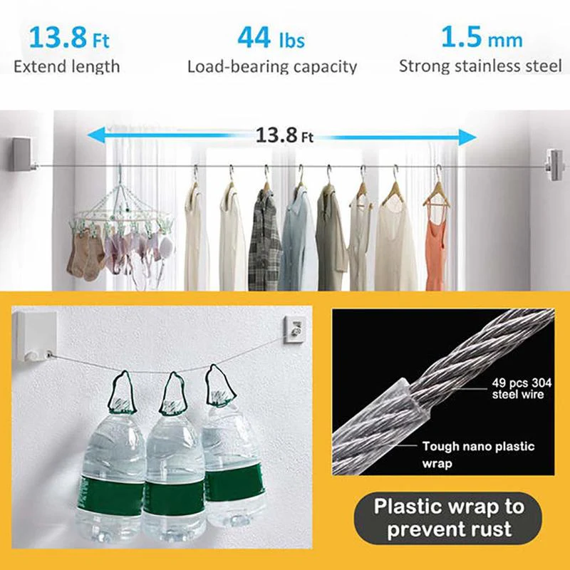 Retractable No Drill Stainless Steel Drying Rope - Image 4