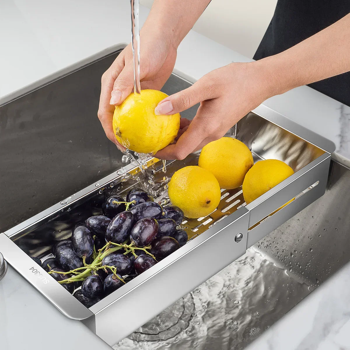 Retractable Over Sink Stainless Steel Vegetable Drain Basket - Image 4