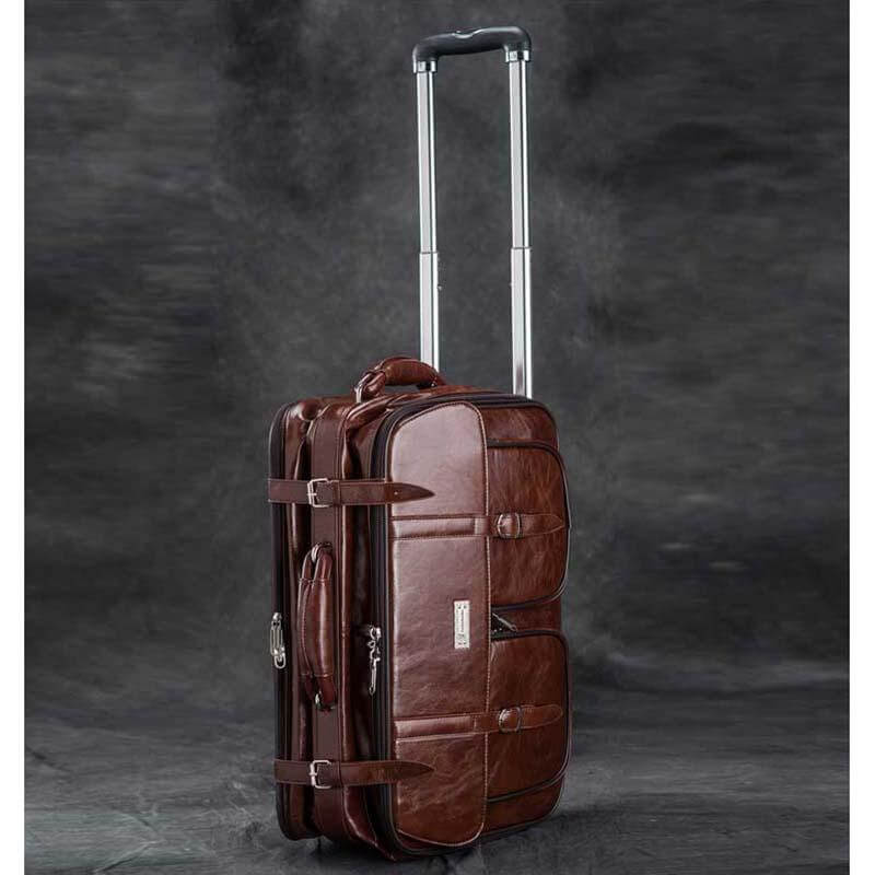Retro Business Rolling PU Leather Travel Luggages - Image 2