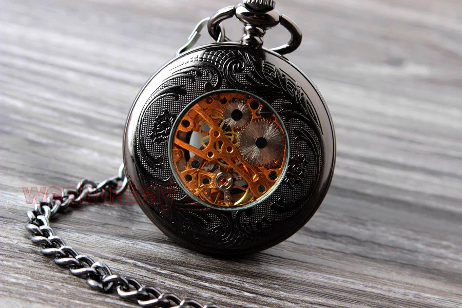 Retro Elegant Fire Black Pocket Watch - Image 13