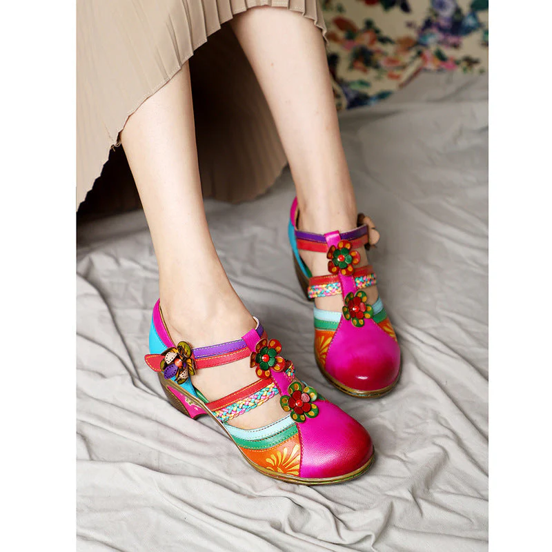 Retro Leather Flower Hollow Out Sandals - Image 3