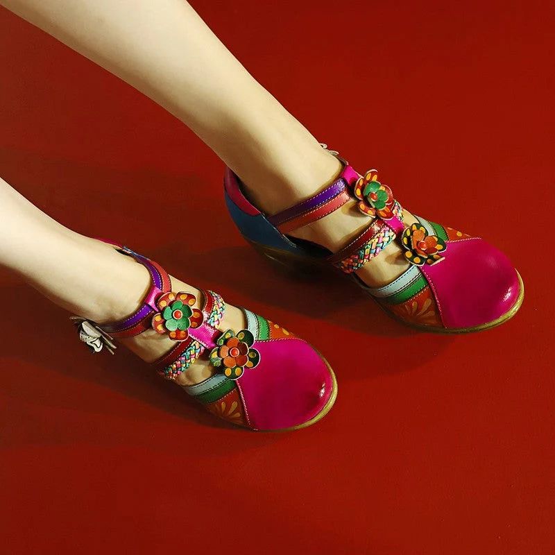 Retro Leather Flower Hollow Out Sandals - Image 6