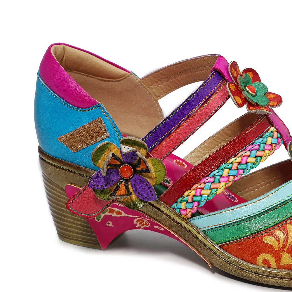 Retro Leather Flower Hollow Out Sandals - Image 7