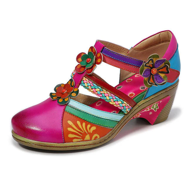 Retro Leather Flower Hollow Out Sandals - Image 8