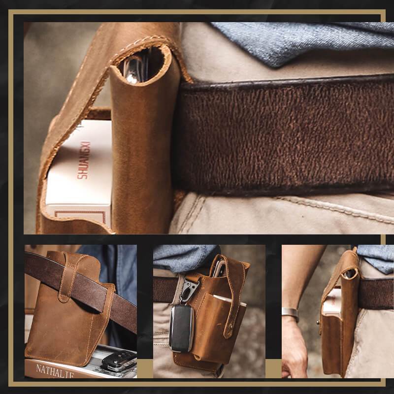 Retro Leather Multifunctional Phone Holder Waist Bag - Image 4