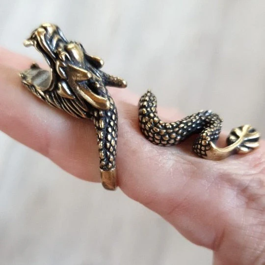 Retro Mystical Time Brass Dragon Ring - Image 6