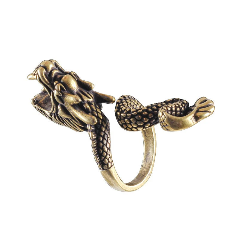 Retro Mystical Time Brass Dragon Ring - Image 8