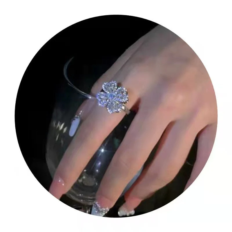 Rotating Flower Zircon Clover Ring - Image 6