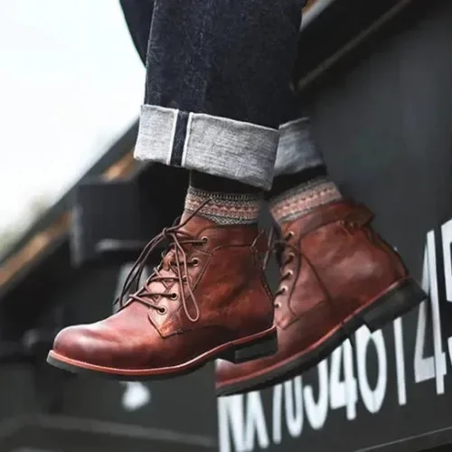 Round Toe Casual Ankle Vintage Men Boots - Image 3