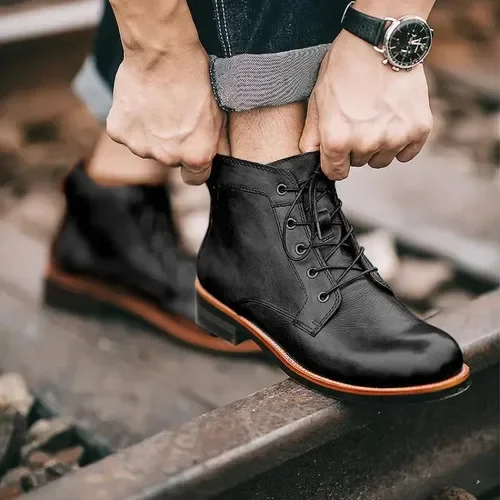 Round Toe Casual Ankle Vintage Men Boots - Image 5