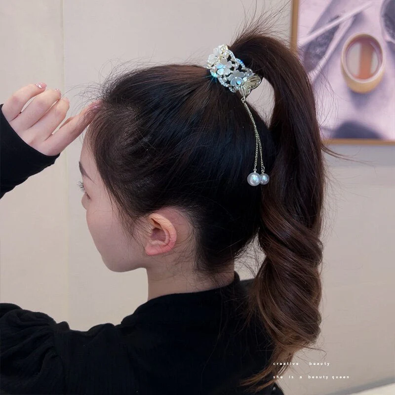 Royal Rhinestone Pearl Ponytail Clip - Image 3
