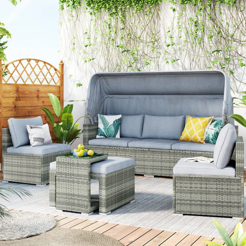 Sectional Canopy Daybed Outdoor Furniture Set - Image 14