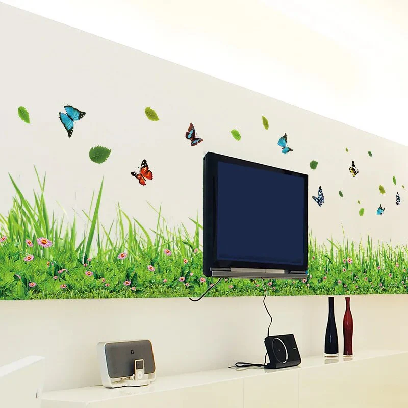 Serene Springtime Butterfly Green Grass Wall Stickers - Image 2