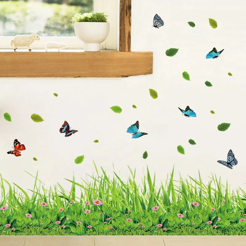 Serene Springtime Butterfly Green Grass Wall Stickers - Image 4
