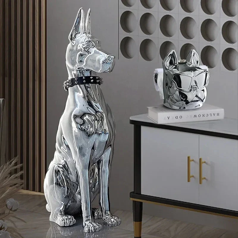 Shiny Doberman Elegant Floor Sculpture - Image 5