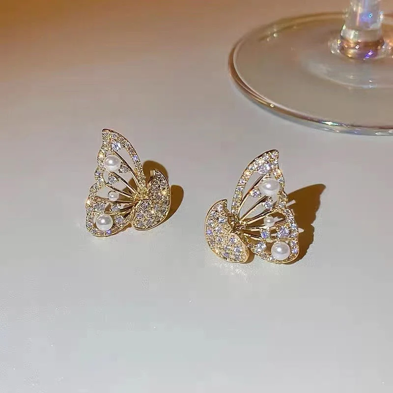 Shiny Zircon Korean Style Butterfly Chic Earrings - Image 2