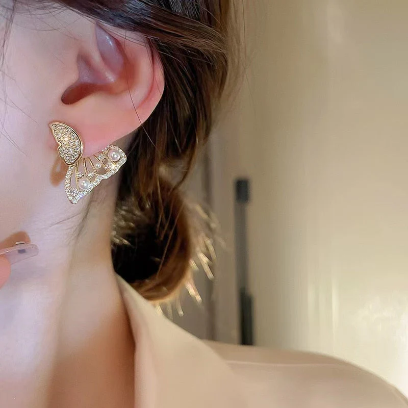 Shiny Zircon Korean Style Butterfly Chic Earrings - Image 3