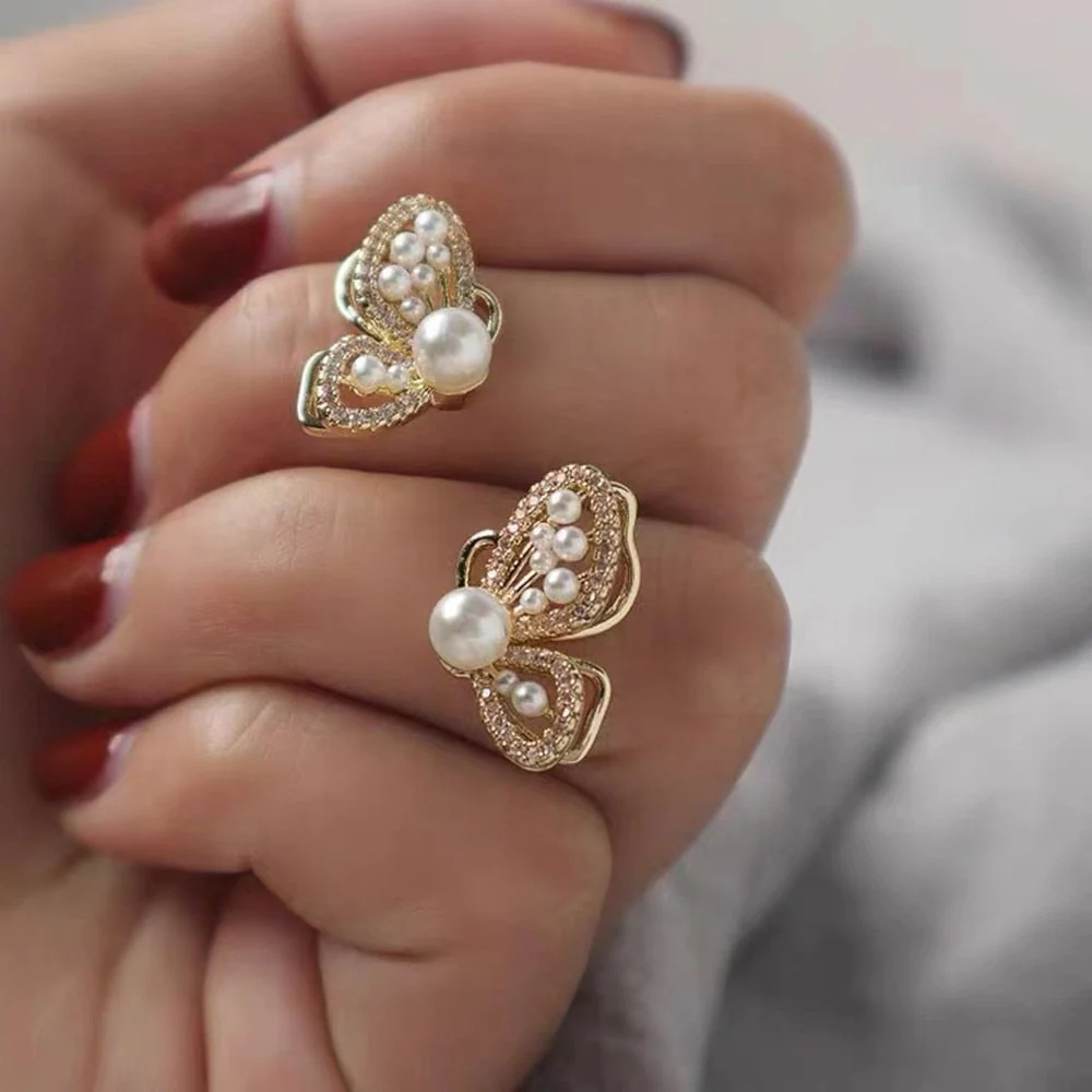 Shiny Zircon Korean Style Butterfly Chic Earrings - Image 8