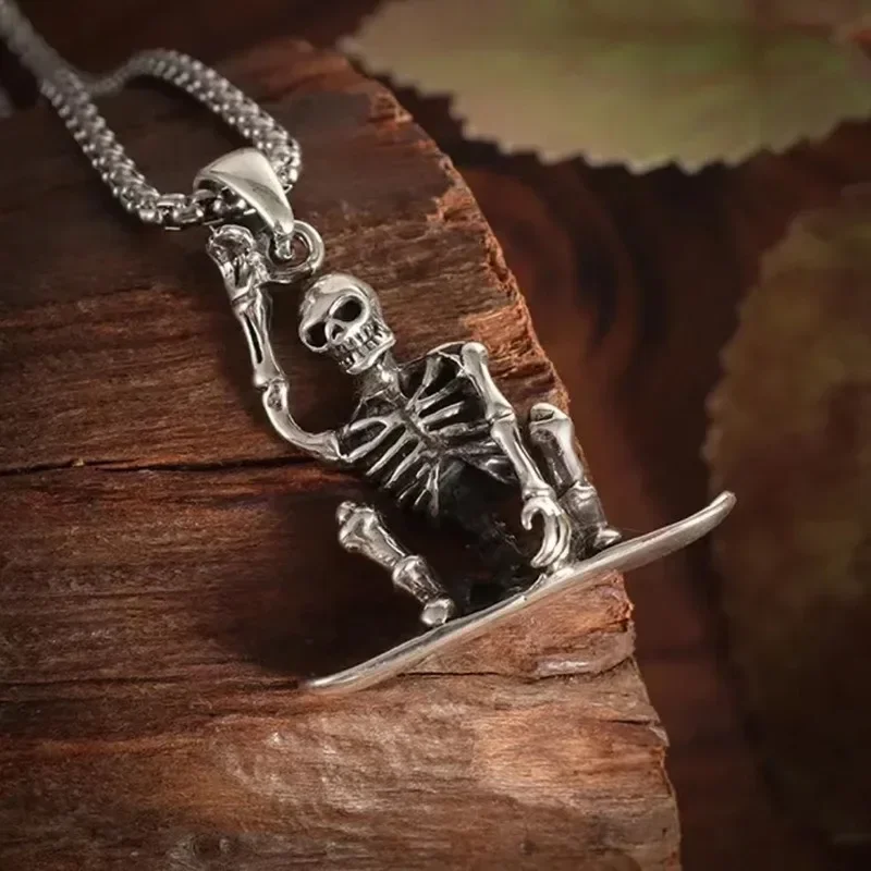 Silver Skeleton Pendant Chain Necklace - Image 5