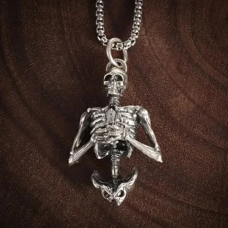 Silver Skeleton Pendant Chain Necklace - Image 6